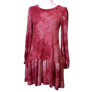 NEW Ultra Flirt Drop‎ Waist Ruffle Hem Tie-Dye Mini Dress in Pink/Red, Size M